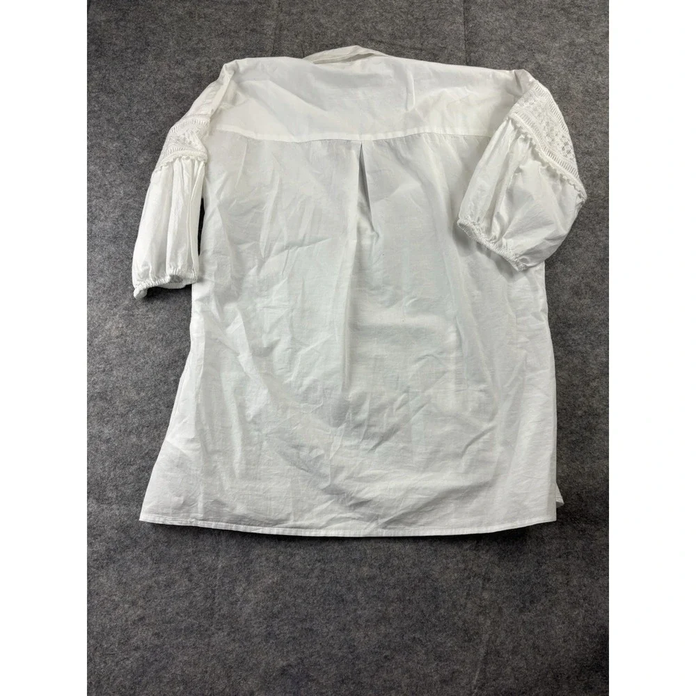 Anthropologie Women's M Puff Sleeve Peplum Top White Lace Cottagecore Coastal
